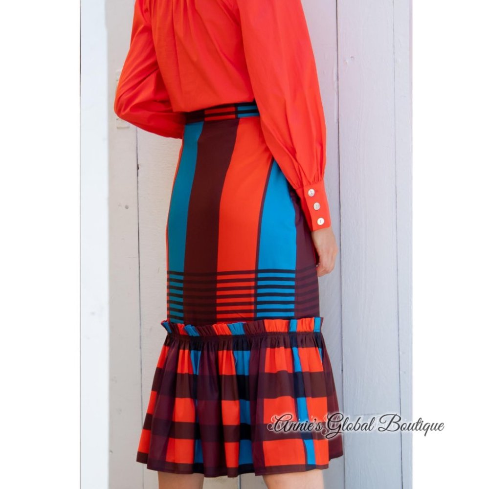 NWT ANTHROPOLOGIE Eva Franco Plaid Flounced Midi Skirt. Size 12 - Picture 4 of 16